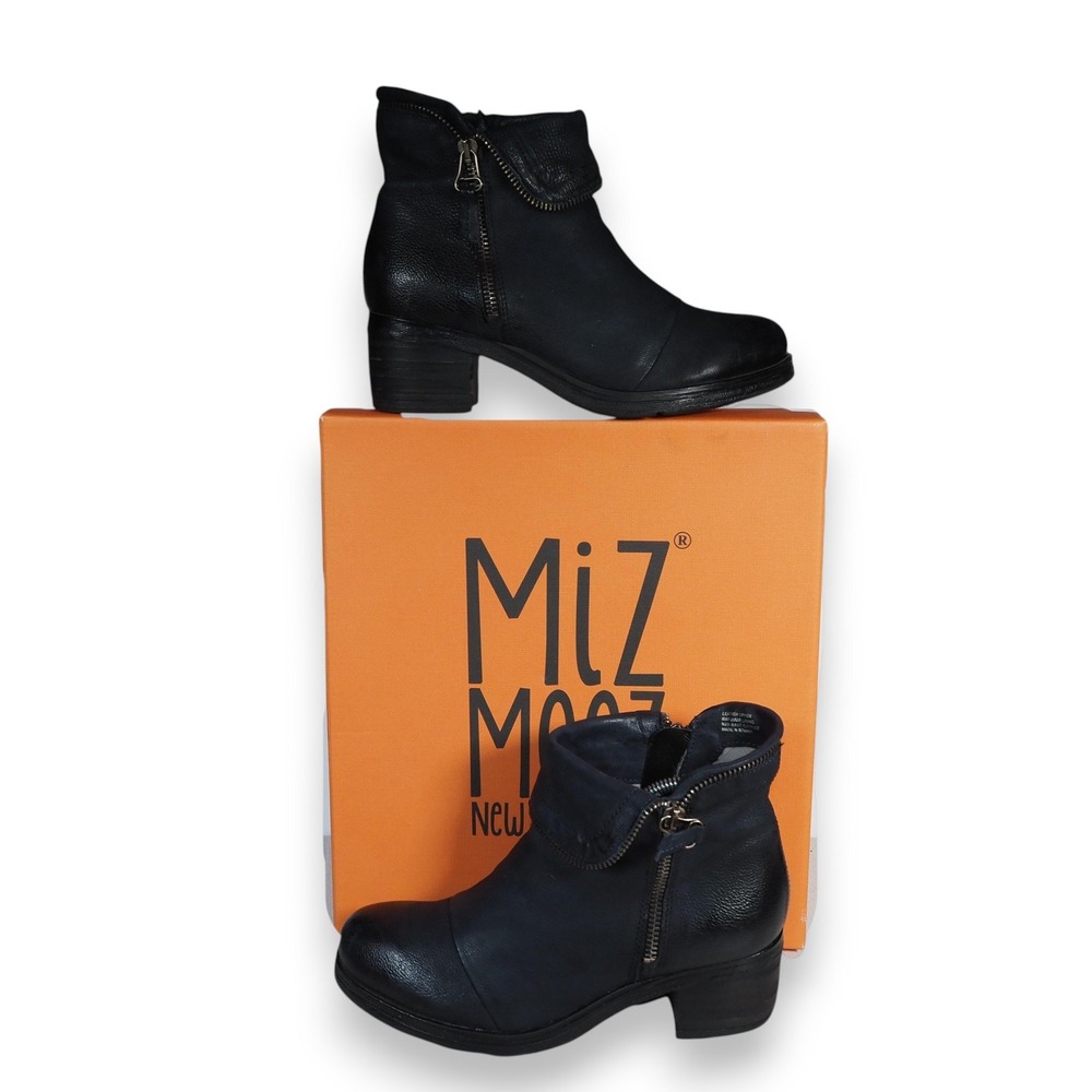 Miz Mooz Swish Leather Ankle Booties Midnight Navy Womens 6.5-7 EU‎ 37